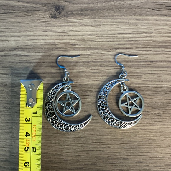 Pentacle Crescent Moon Earrings - Picture 3 of 4